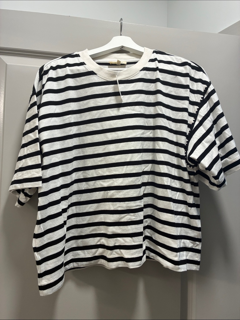 Madewell Black and White Cropped Striped Short Sleeve Tee